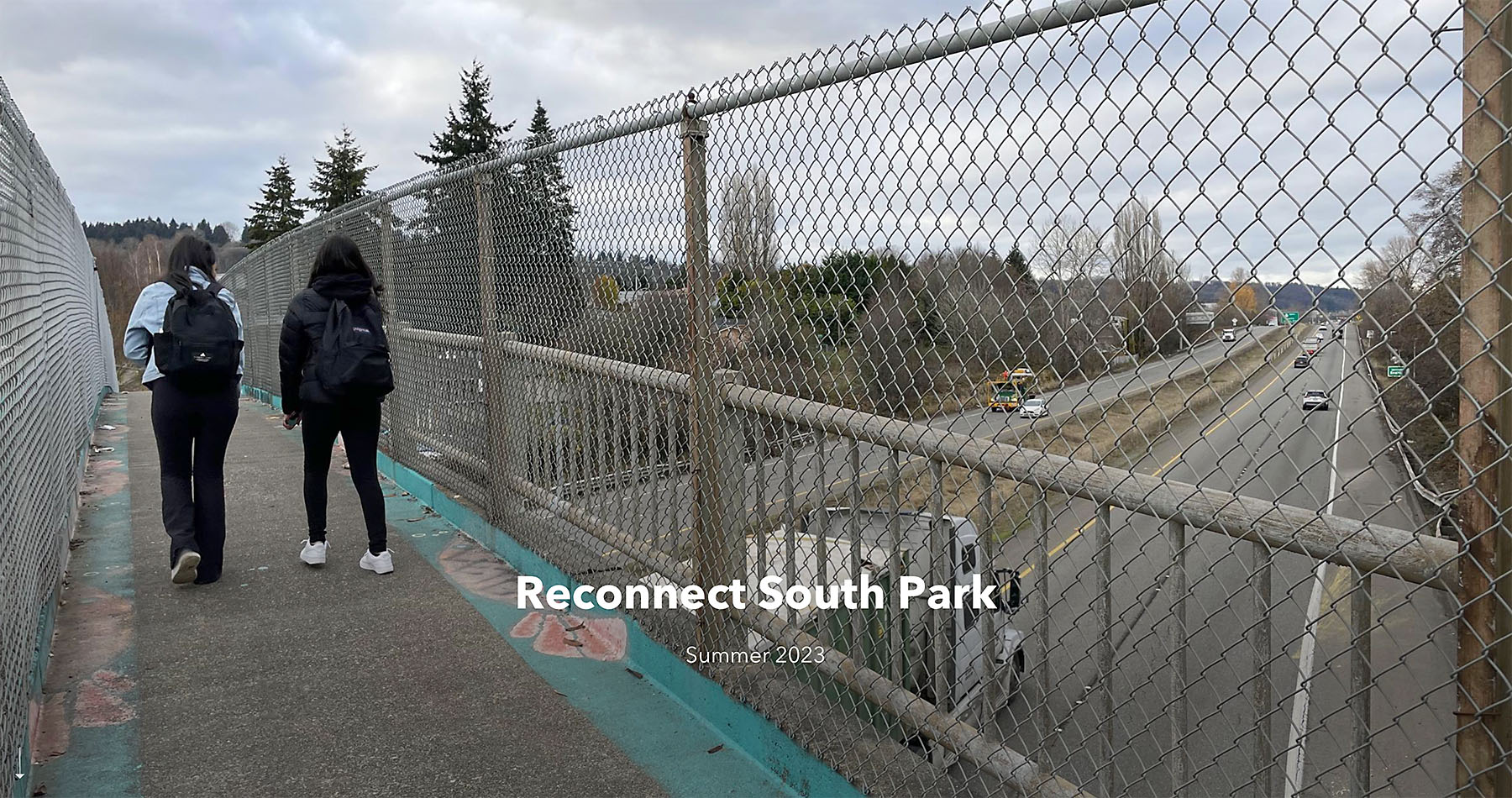Seattle Recoonect South Park Project image. Kids walking over bridge.